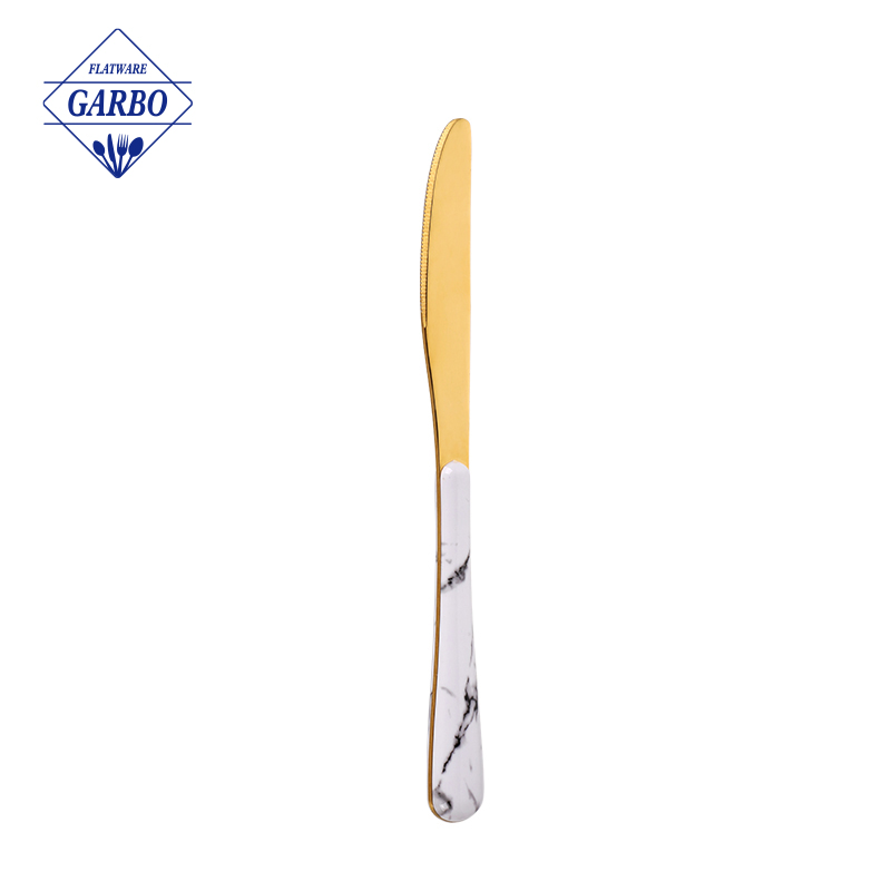 Hot Sale Marble Golden Steak Knife Stainless Steel Diproduksi Sendok Garpu