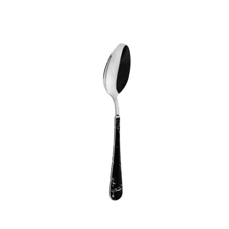 Super stainless steel silver dinner spoon na may black color ABS handle