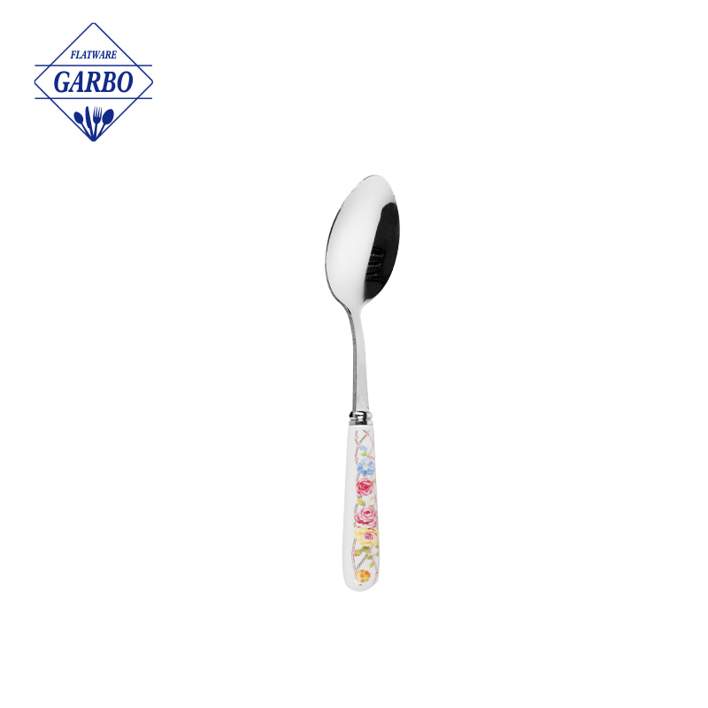 Popular high quality ceramic handle tea spoon for hotel with mirror polish 