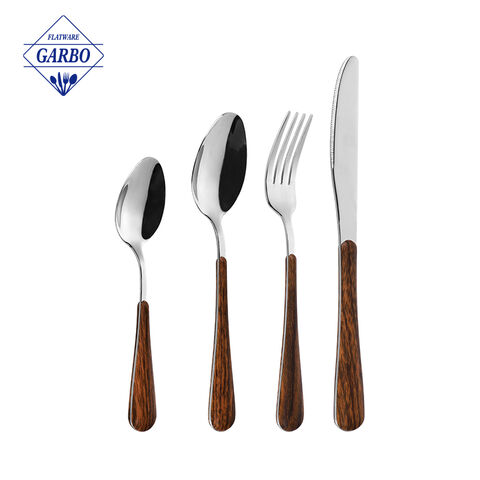 Set Sendok Garpu Stainless Steel Terjangkau dengan Gagang Plastik Pola Berwarna Lucu