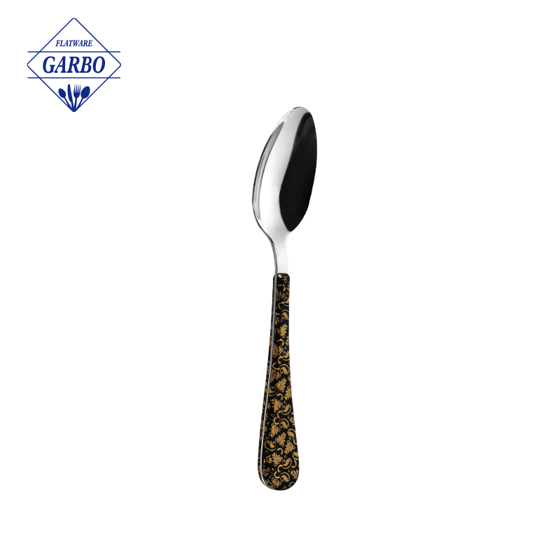 Bultuhang Marangyang PVD Golden Stainless Steel Teaspoon Dinner Spoon na may Golden Handle