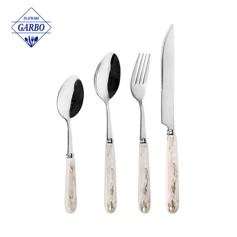 Amazon Vintage Golden Plastic Handle Hot Selling Mirror Stainless Steel Cutlery Set Sendok Garpu