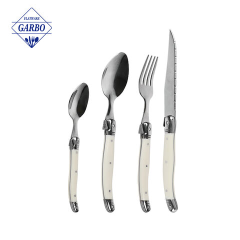 Amazon Vintage Golden Plastic Handle Hot Selling Mirror Stainless Steel Cutlery Flatware Set