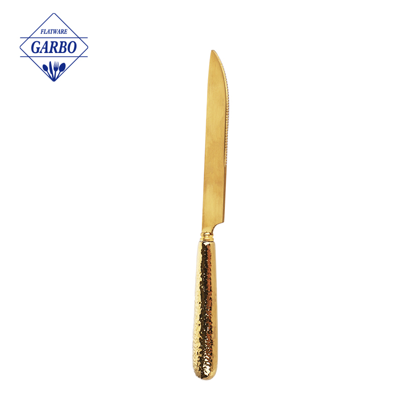 سرویس قاشق و چنگال پی وی دی رنگ طلایی با دسته سرامیکی چاقوی غذاخوری چینی