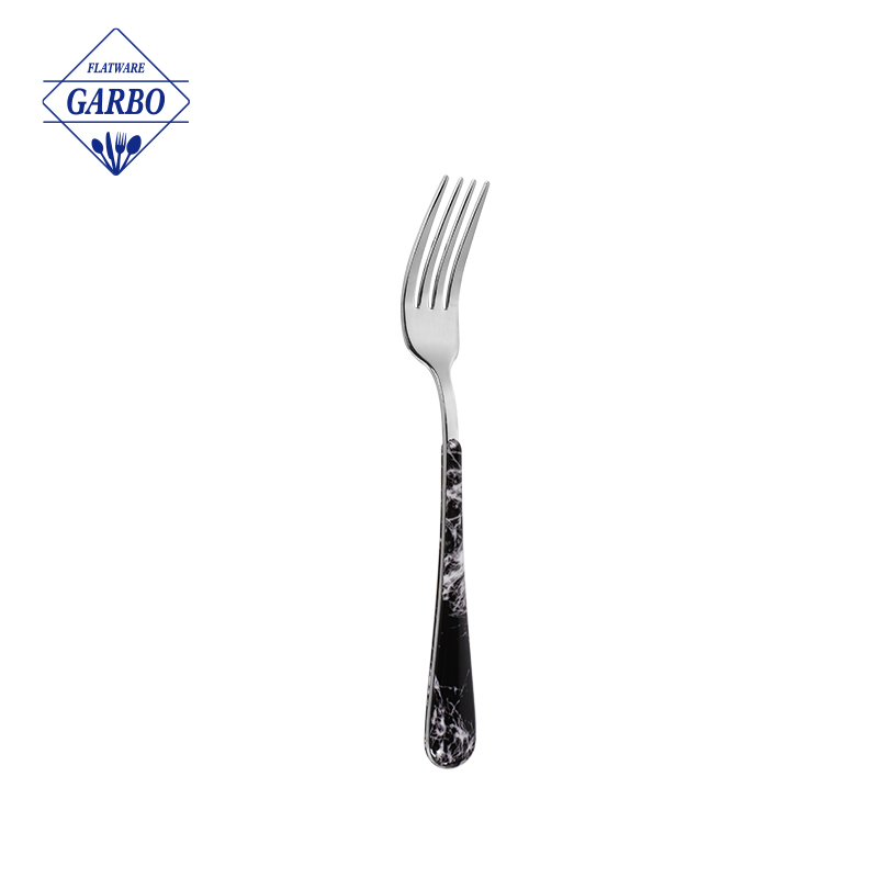 popular marble design plastic handle stainless steel dinner fork for wholesale