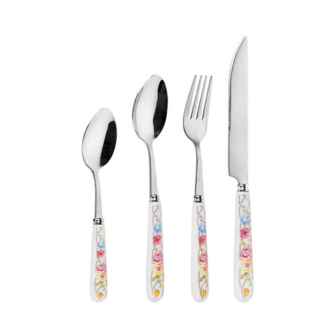 4-Piece Silver Stainless Steel Cutlery Set dengan Gagang Keramik