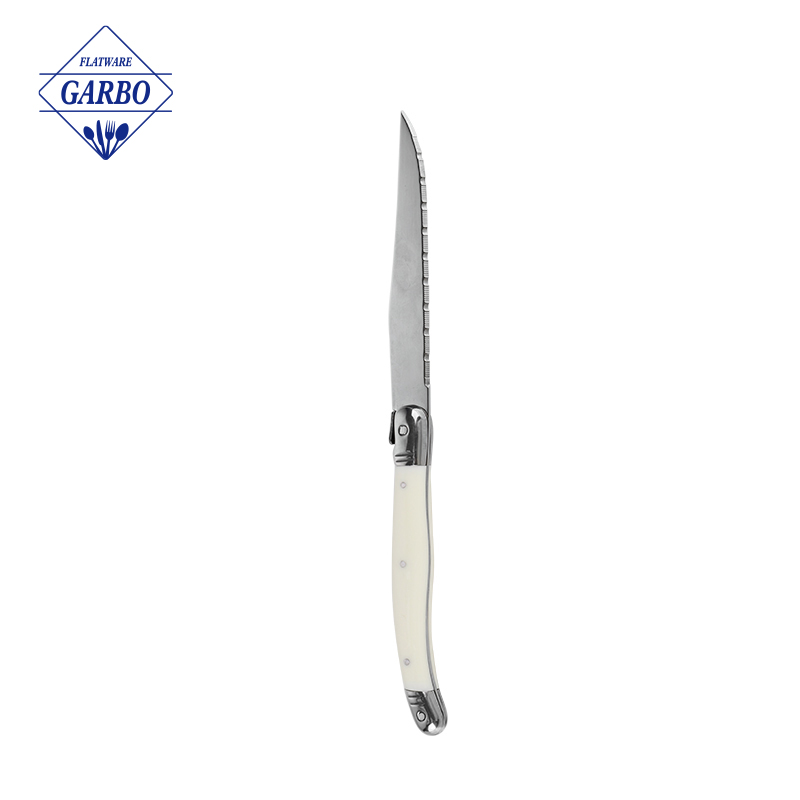 سكين عشاء أنيق من الفولاذ المقاوم للصدأ مع مقبض بلاستيكي ABS يتميز بتصميم طباعة خشبي