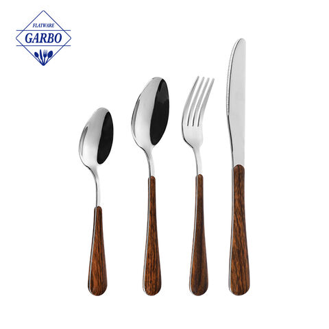 Grosir Desain Baru Fancy Shinning Plastic Handle Mirror Stainless Steel Cutlery Set