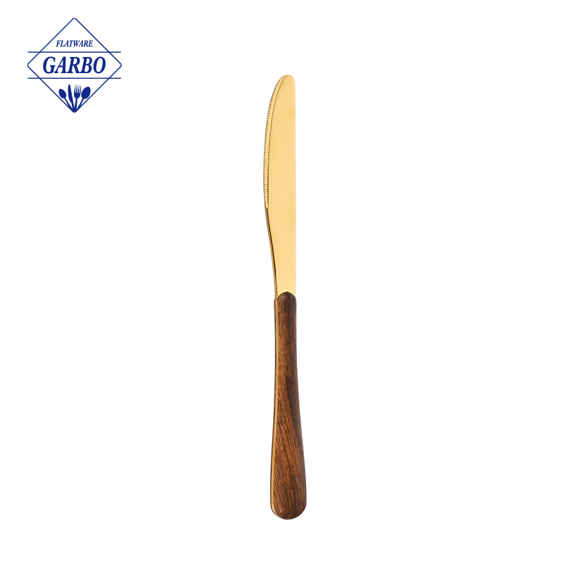 Proveedor de cuchillo de cena con mango de diseño de madera en China