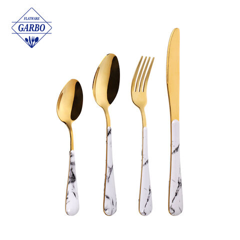 China supplier plastic cutlery set with golden color for home 