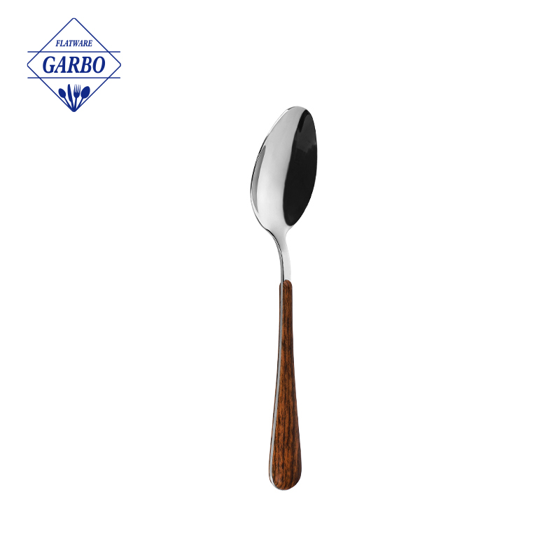 Amazon Best Seller Silvery Mirror Stainless Steel Dinner Spoon with Marble Plastic Handle
