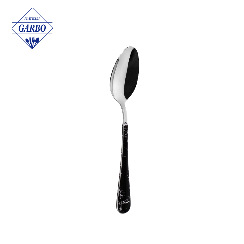 Amazon Best Seller Silvery Mirror Stainless Steel Dinner Spoon with Marble Plastic Handle
