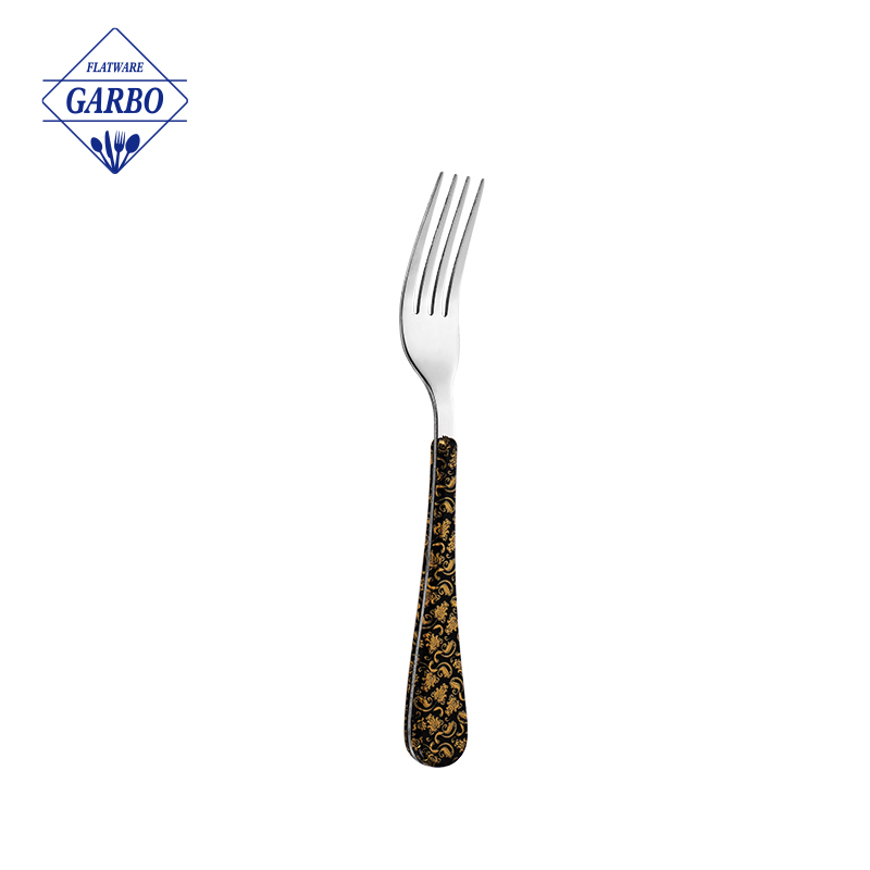 Tenedor plateado de la cena del acero inoxidable de la manija plástica del grano de madera del vendedor superior de Amazon