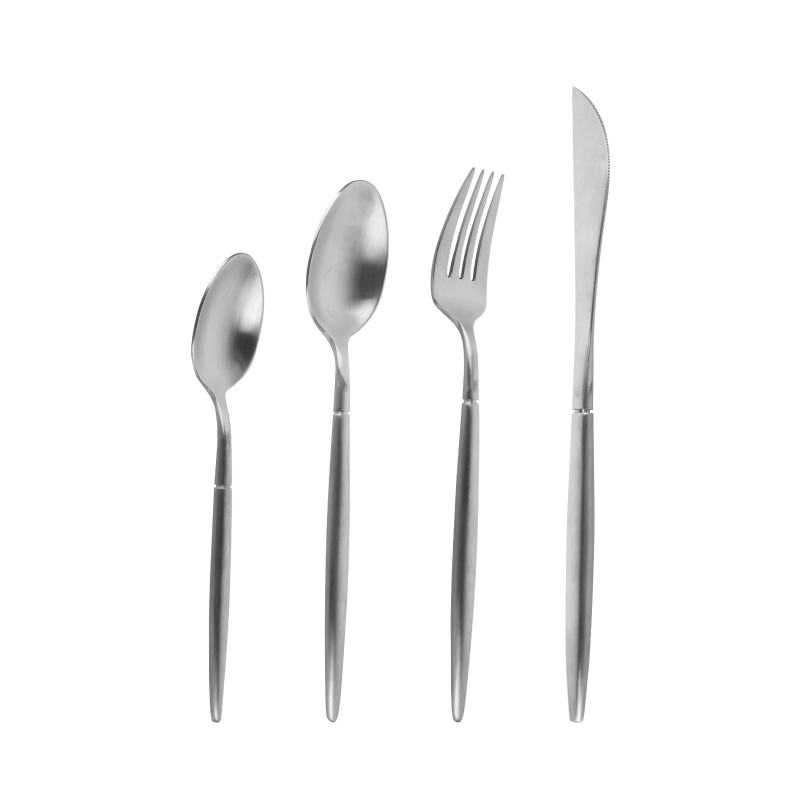 High-End 304 Stainless Steel Silver Matte 4-Piece Cutlery Set