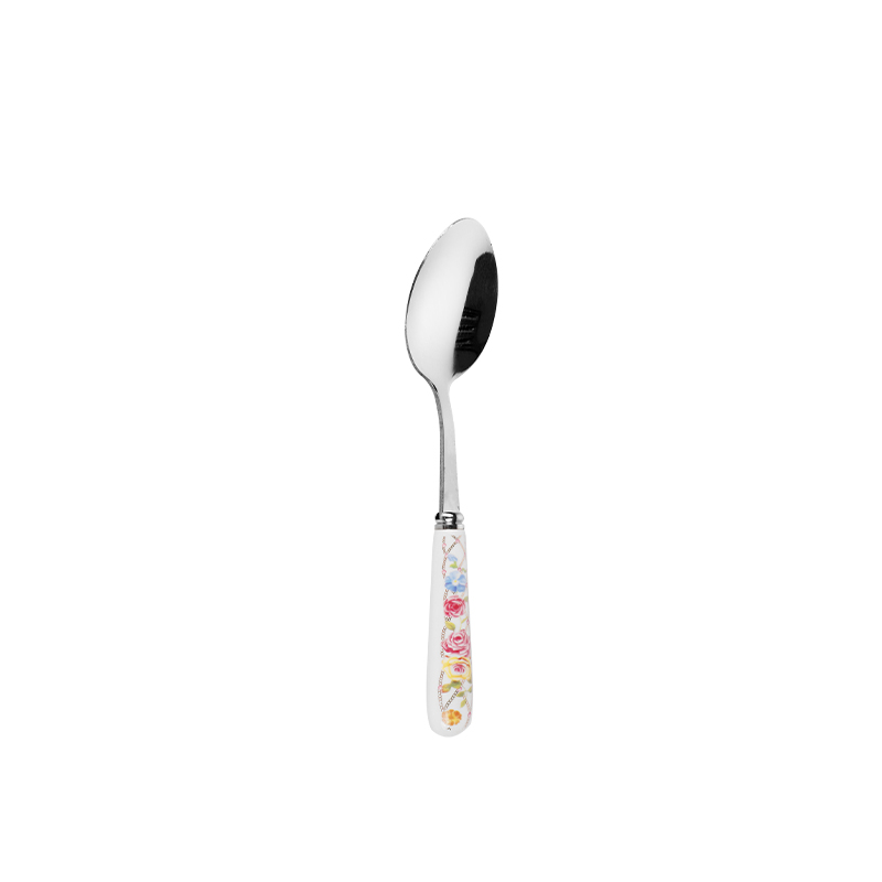 South American Style Silver Stainless Steel Printed Ceramic Handle Dessert Spoon