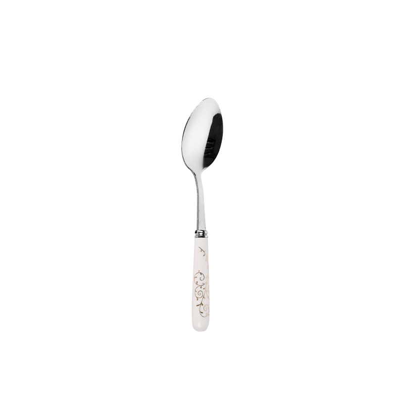 South American Style Silver Stainless Steel Printed Ceramic Handle Dessert Spoon