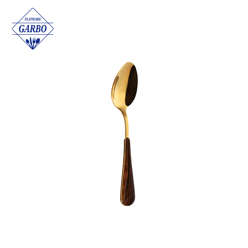 Cuchara de té de diseño clásico 304, cuchara de oro pulido con espejo