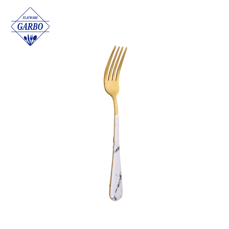 Vendita all'ingrosso Top Seller Wood Grain ABS Maniglia Golden Dinner Fork