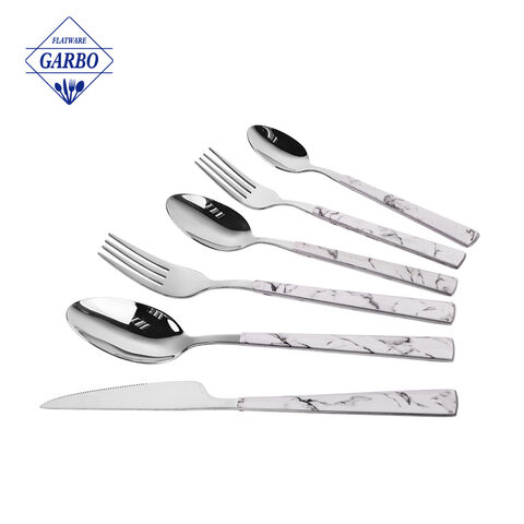 Printing wooden design plastic handle golden plating stainless steel flatware set