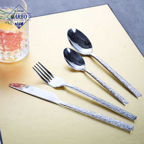 Set Makan Premium 4 Potong Set Peralatan Makan Baja Tahan Karat Perak Dipoles Cermin