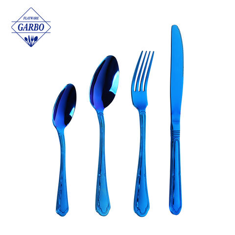 Grosir Sendok Garpu Sendok Garpu Stainless Steel Food Grade Warna Biru PVD Baru