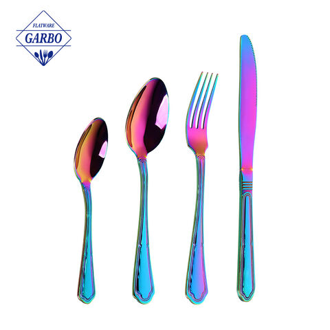 Factory Bulk Price Shinny Rainbow Colored Stainless Steel Cutlery Set