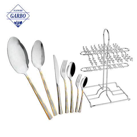 32pcs golden flatware sets with mental stand 