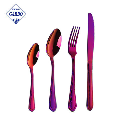 Elegant Pink Cutlery Set - 24 Piece Stainless Steel Silverware para sa Naka-istilong Kainan