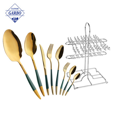 De-kalidad na 38pcs Gold Stainless Steel Cutlery Set na may Stand