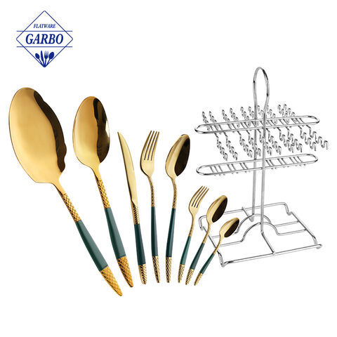 High Quality 38pcs Gold Stainless Steel Cutlery Set with Stand