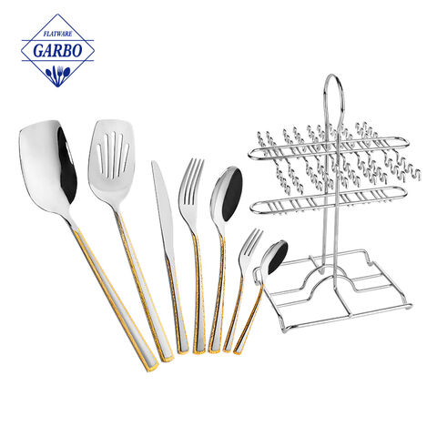 Middle East Top Seller 32pcs Golden Stainless Steel Cutlery with Shelf