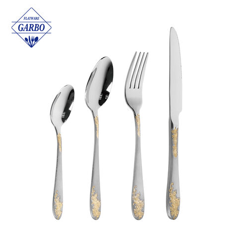 Factory Vintage Gold Plated Handle Silverware Stainless Steel Cutlery Set