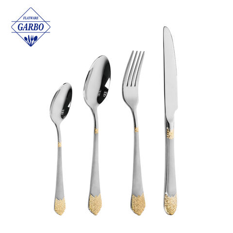 Unique Leaf Embossed 4pcs Cutlery Set 18/0 Stainless Steel