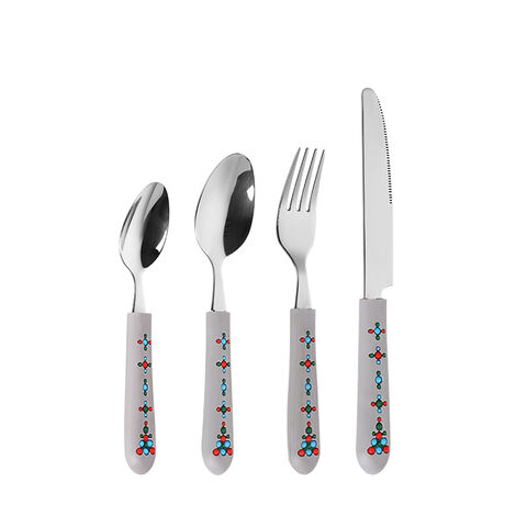 Stainless Steel Silverware Set na May Kulay na Handle na Kumportableng Hawakan