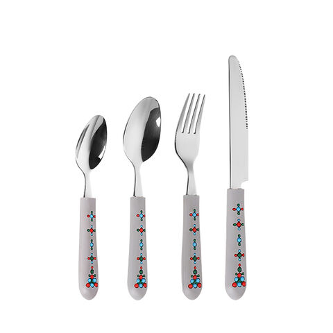 Stainless Steel Silverware Set With Colored Handles Comfortable to Hold