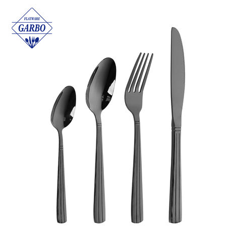 Set Peralatan Makan Stainless Steel Warna Hitam Sendok Garpu Mewah