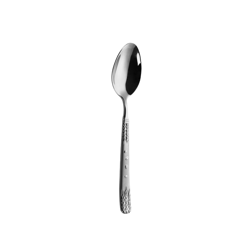 Cucchiaio da pranzo in acciaio inossidabile color argento con manico dal design di grano per l'importazione del rivenditore