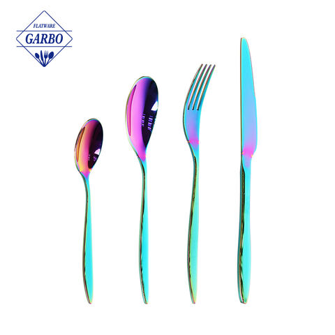 Grosir Desain Baru Warna-warni Cermin Berkilau Set Peralatan Makan Stainless Steel