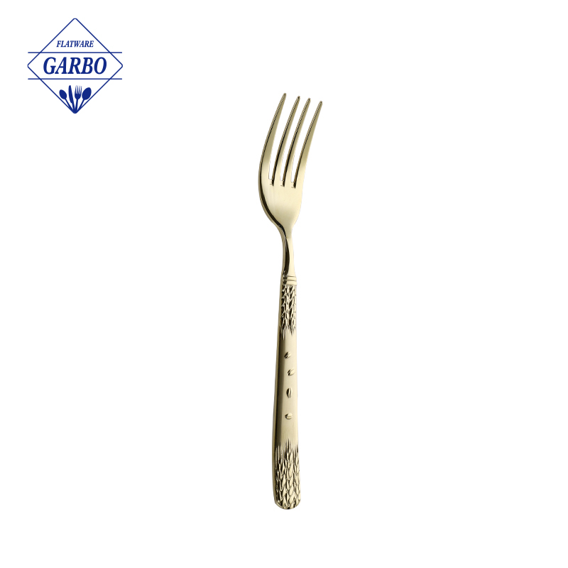 Pemborong Fancy Wheat Design Handle Golden Stainless Steel Fork