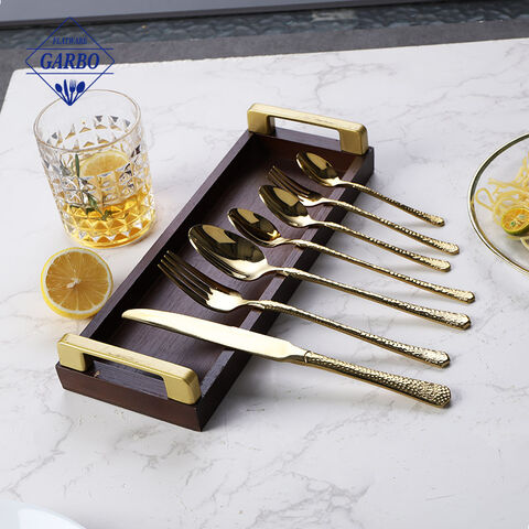 5pcs golden cutlery sets stainless steel 410 flatware 