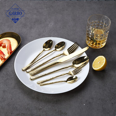 5pcs golden cutlery sets stainless steel 410 flatware 