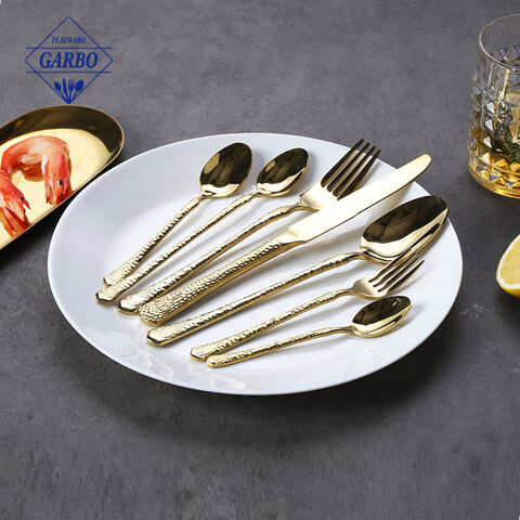 5pcs golden cutlery sets stainless steel 410 flatware 