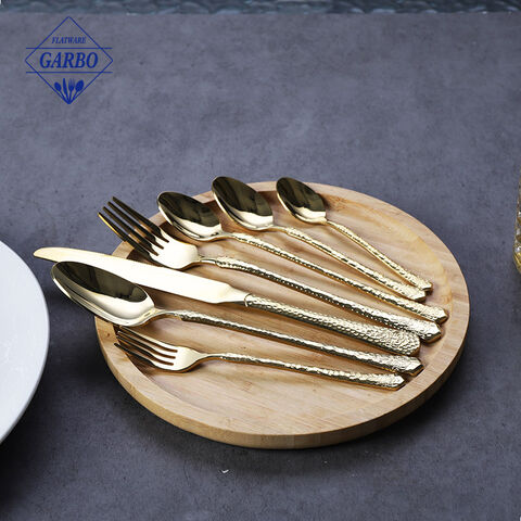 5pcs golden cutlery sets stainless steel 410 flatware 