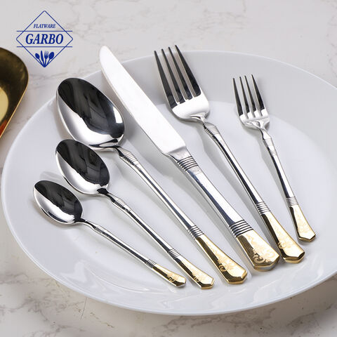 sliver 5 pcs sendok garpu set peralatan makan desain penjualan panas