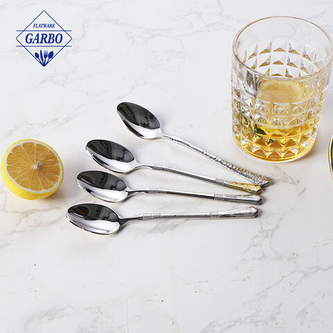 Top sale silver stainless steel tea spoon with luxury plating handle