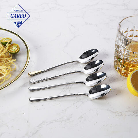 Top sale silver stainless steel tea spoon na may marangyang plating handle