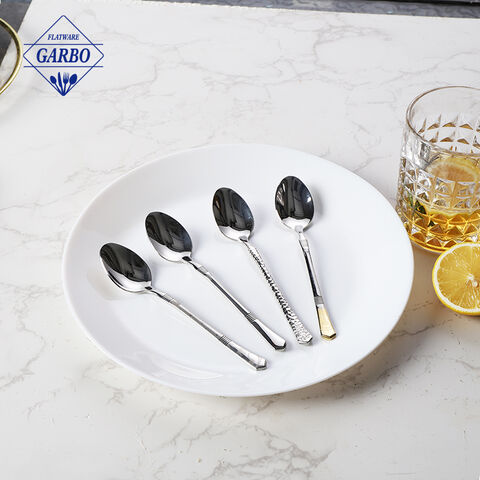 Top sale silver stainless steel tea spoon na may marangyang plating handle