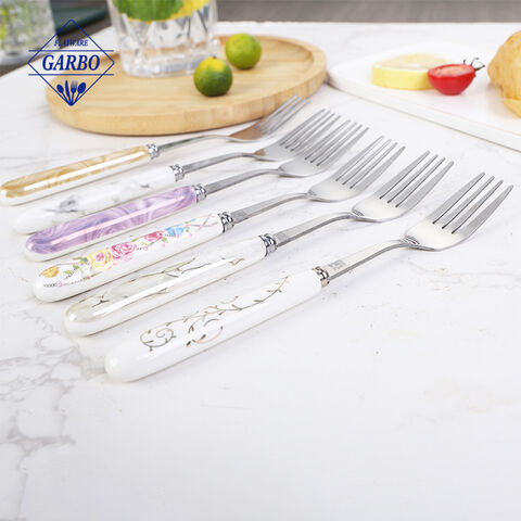 China tableware stainless steel fork 410SS with ceramic handle cutlery