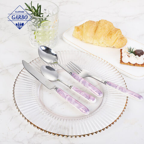 Ceramic Handle 4-Piece Flatware Set Mirror-Polished Silver Stainless Steel Cutlery Set