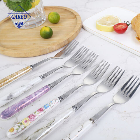 Wholesale Cream Colored Ceramic Handle Mirror Stainless Steel Cutlery